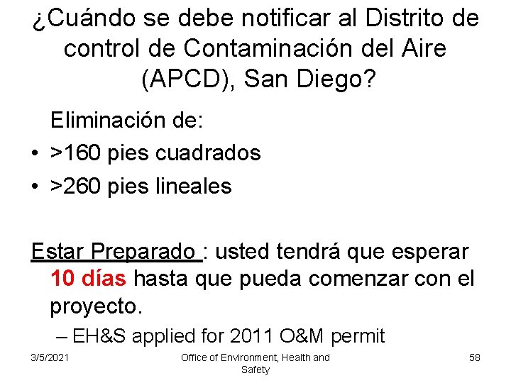 ¿Cuándo se debe notificar al Distrito de control de Contaminación del Aire (APCD), San