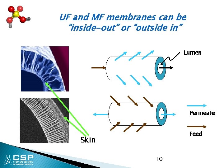 UF and MF membranes can be “inside-out” or “outside in” Lumen Permeate Feed Skin