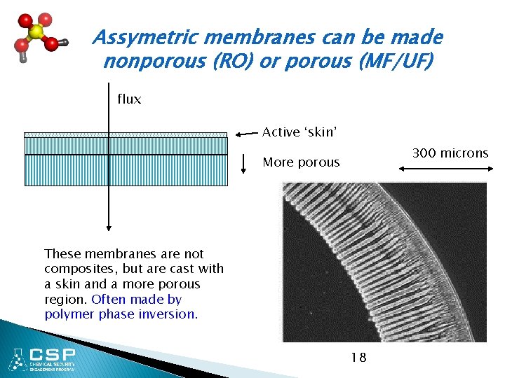 Assymetric membranes can be made nonporous (RO) or porous (MF/UF) flux Active ‘skin’ 300