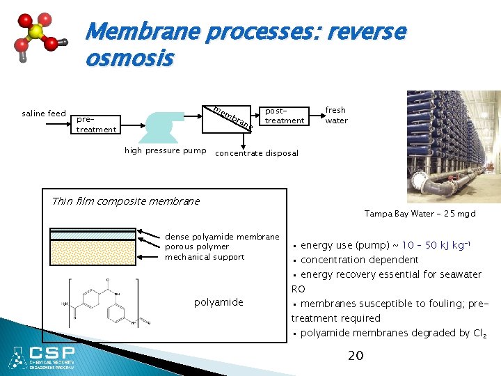 Membrane processes: reverse osmosis saline feed me mb ran pretreatment high pressure pump e