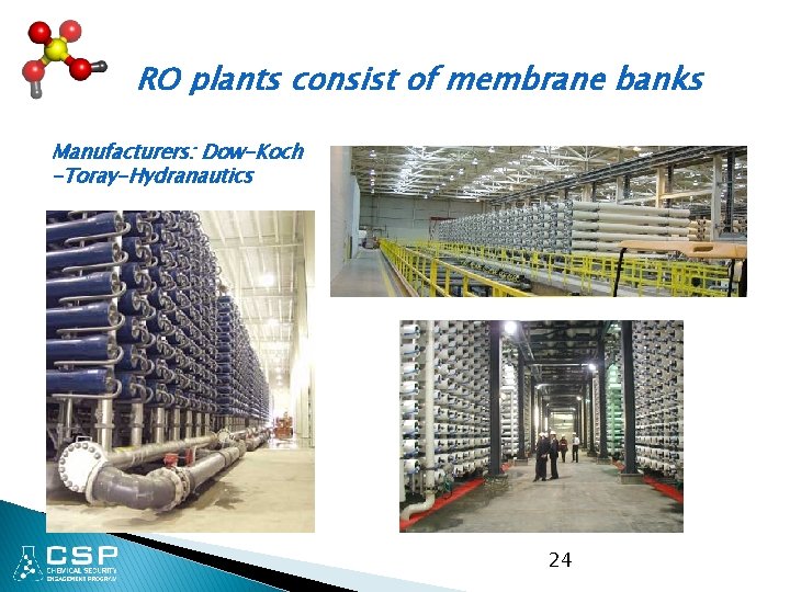 RO plants consist of membrane banks Manufacturers: Dow-Koch -Toray-Hydranautics 24 