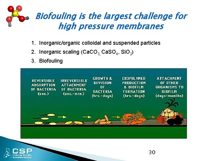 Biofouling is the largest challenge for high pressure membranes 1. Inorganic/organic colloidal and suspended