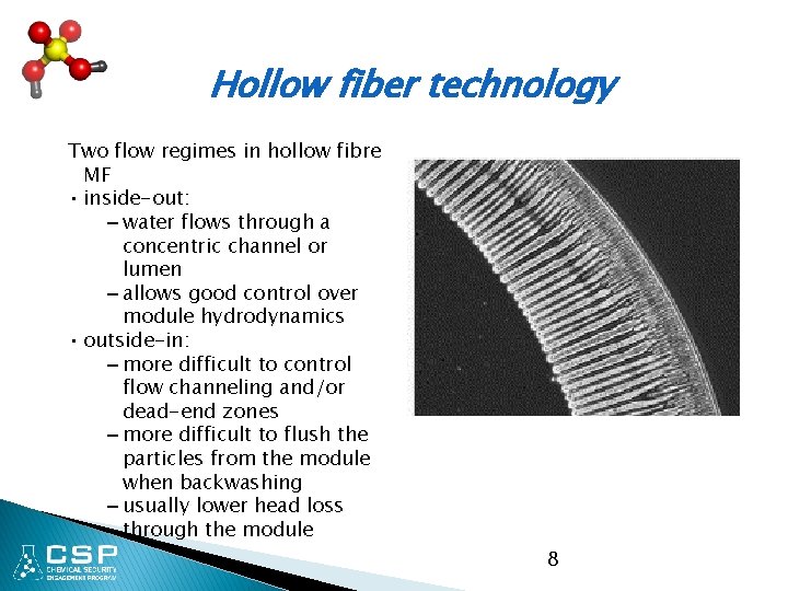 Hollow fiber technology Two flow regimes in hollow fibre MF • inside-out: – water