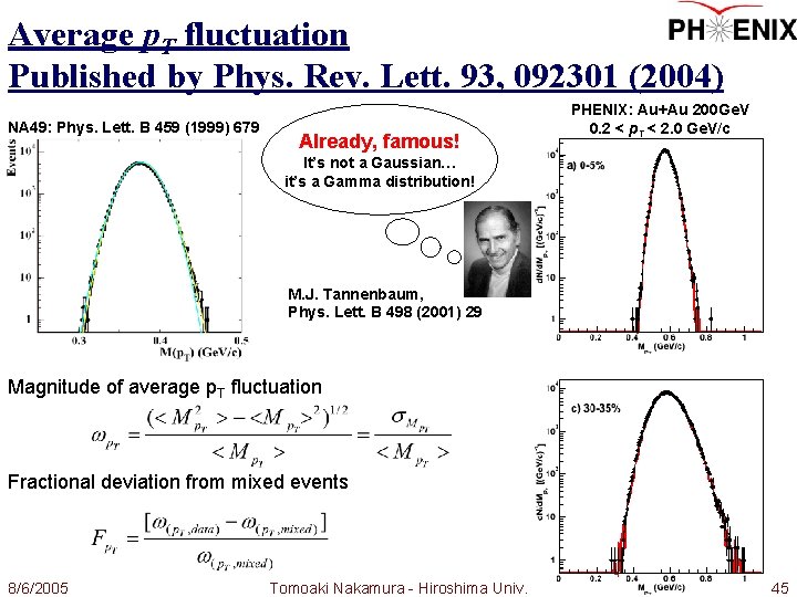 Average p. T fluctuation Published by Phys. Rev. Lett. 93, 092301 (2004) NA 49: