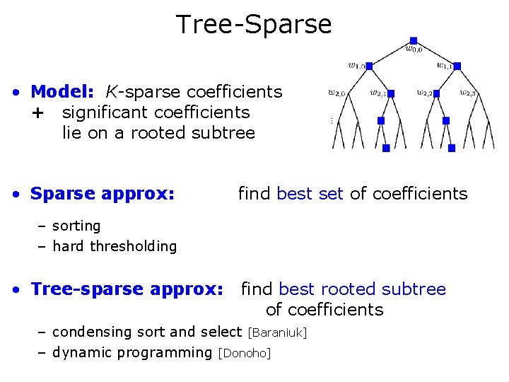 Tree-Sparse • Model: K-sparse coefficients + significant coefficients lie on a rooted subtree •