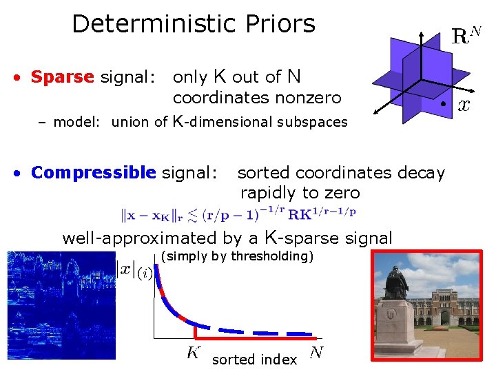 Deterministic Priors • Sparse signal: only K out of N coordinates nonzero – model: