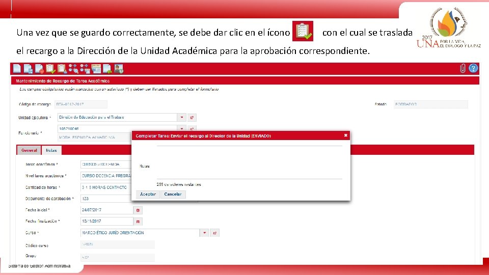 Una vez que se guardo correctamente, se debe dar clic en el ícono con