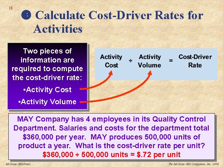 18 Calculate Cost-Driver Rates for Activities Two pieces of information are required to compute