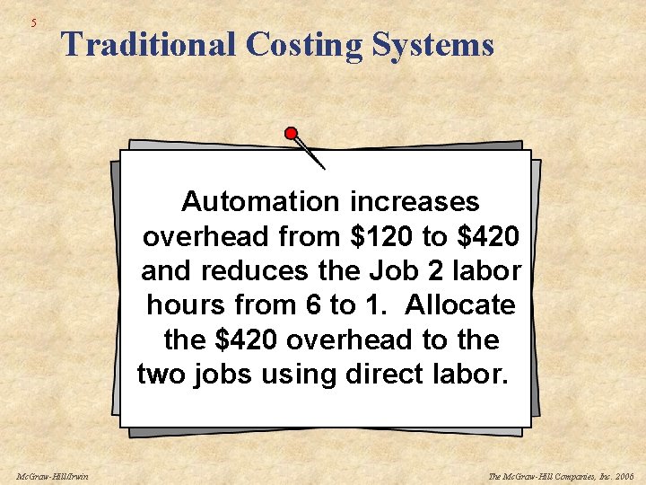 5 Traditional Costing Systems Automation increases overhead from $120 to $420 and reduces the