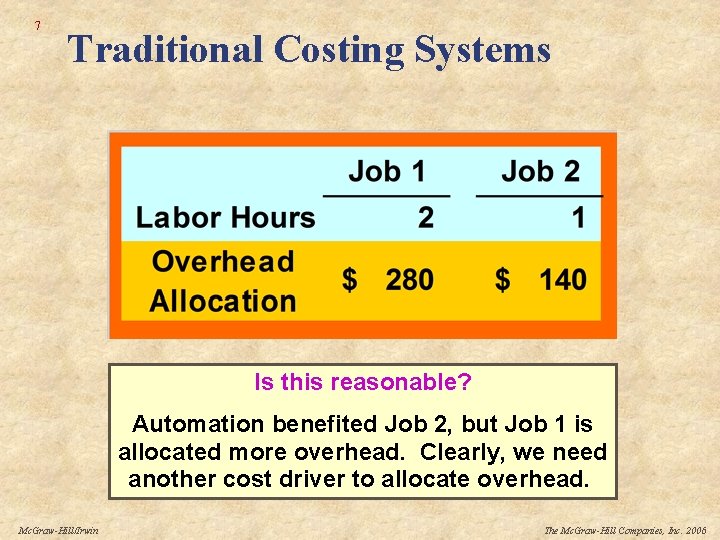 7 Traditional Costing Systems Is this reasonable? Automation benefited Job 2, but Job 1