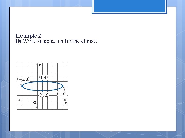 Example 2: D) Write an equation for the ellipse. 