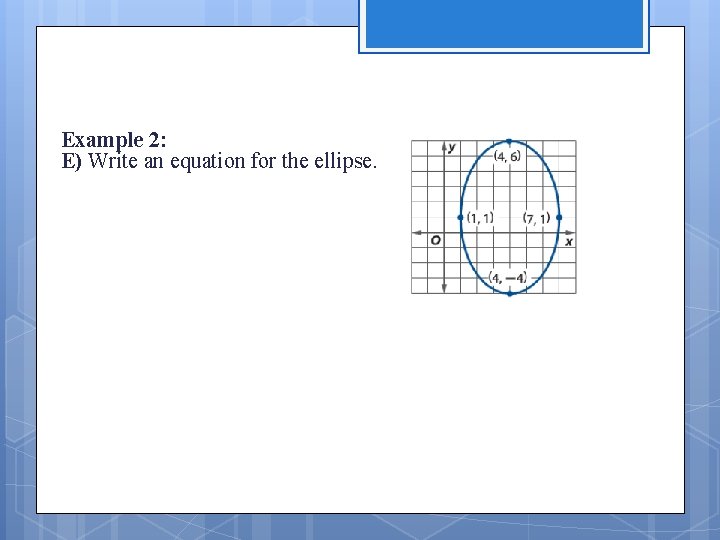 Example 2: E) Write an equation for the ellipse. 