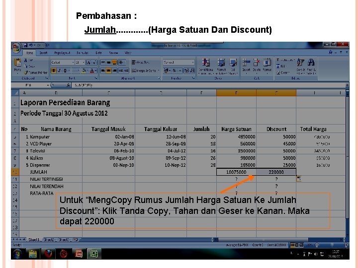 Pembahasan : Jumlah. . . (Harga Satuan Discount) Untuk “Meng. Copy Rumus Jumlah Harga
