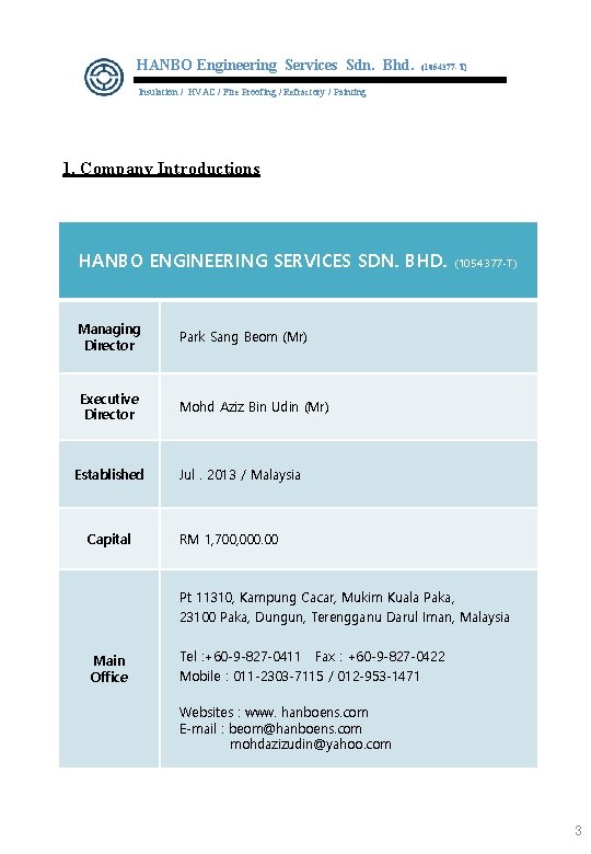 HANBO Engineering Services Sdn. Bhd. (1054377 -T) Insulation / HVAC / Fire Proofing /