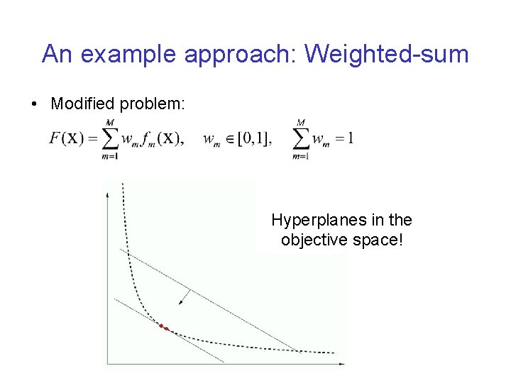 An example approach: Weighted-sum • Modified problem: Hyperplanes in the objective space! 