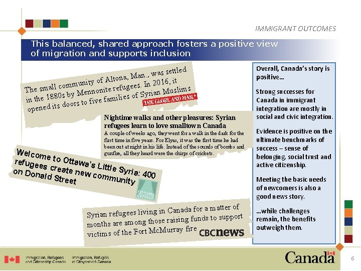 IMMIGRANT OUTCOMES This balanced, shared approach fosters a positive view of migration and supports