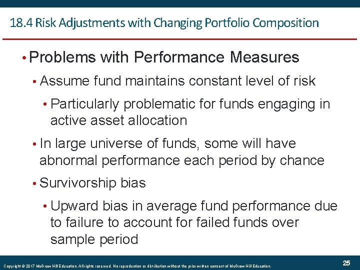 18. 4 Risk Adjustments with Changing Portfolio Composition • Problems with Performance Measures •