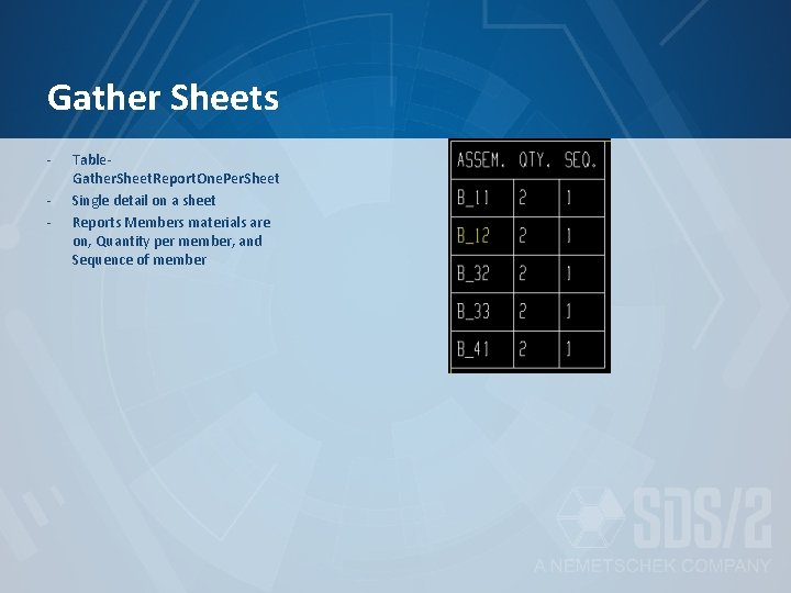 Gather Sheets - Table. Gather. Sheet. Report. One. Per. Sheet Single detail on a