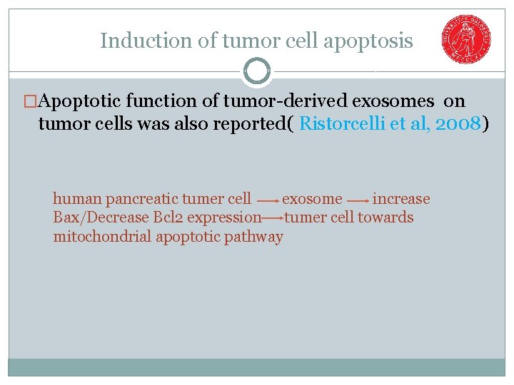 Induction of tumor cell apoptosis �Apoptotic function of tumor-derived exosomes on tumor cells was