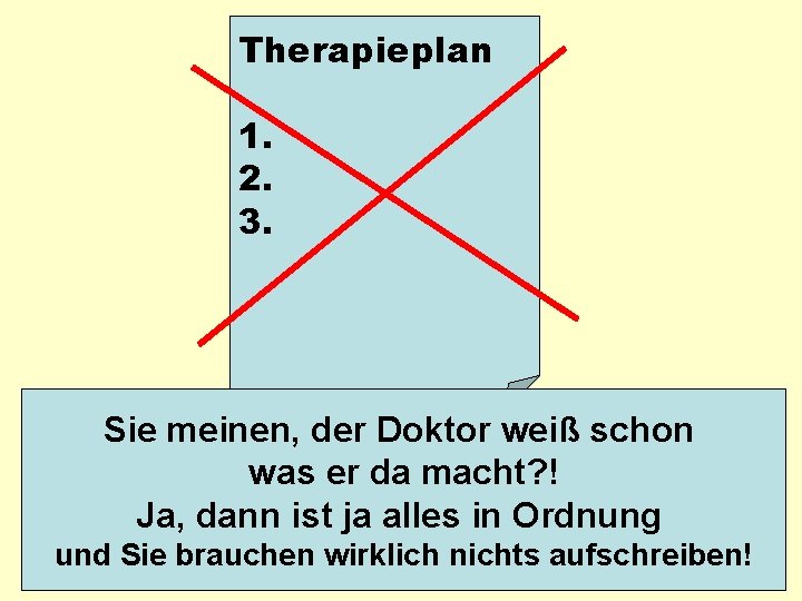 Therapieplan 1. 2. 3. Sie meinen, der Doktor weiß schon was er da macht?