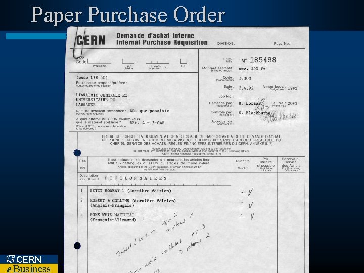 Paper Purchase Order CERN e Business – 