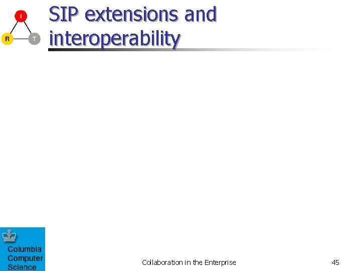 SIP extensions and interoperability Collaboration in the Enterprise 45 