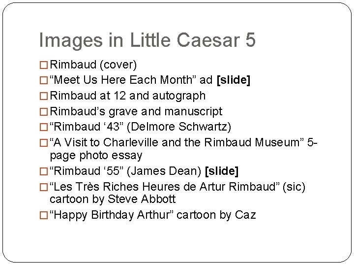 Images in Little Caesar 5 � Rimbaud (cover) � “Meet Us Here Each Month”