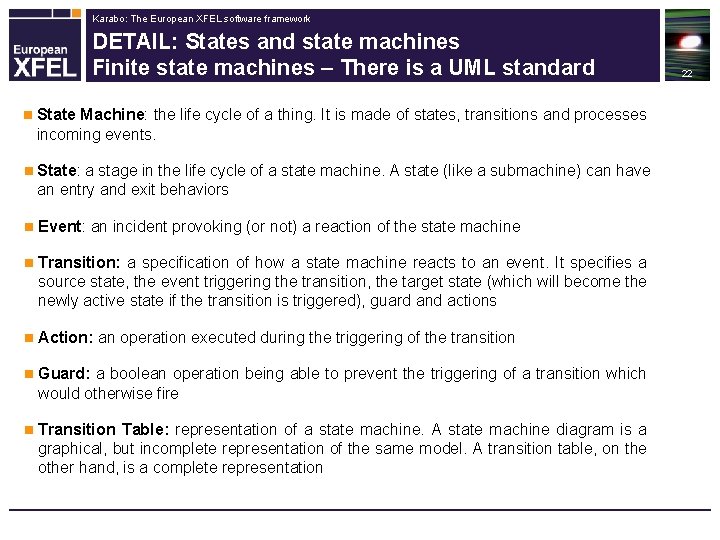 Karabo: The European XFEL software framework DETAIL: States and state machines Finite state machines