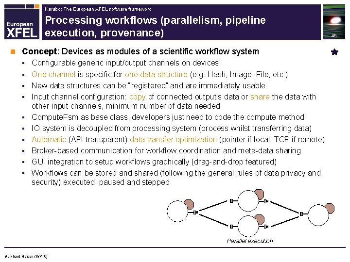 Karabo: The European XFEL software framework Processing workflows (parallelism, pipeline execution, provenance) n Concept: