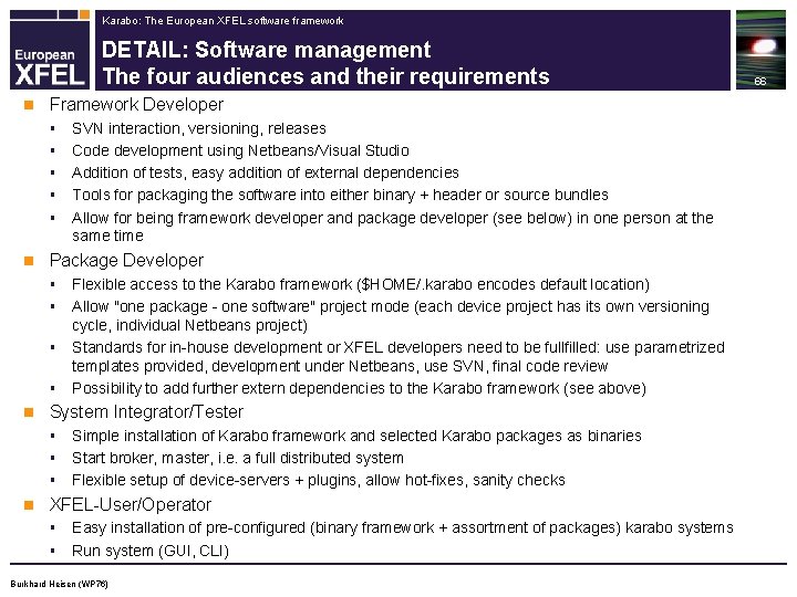 Karabo: The European XFEL software framework DETAIL: Software management The four audiences and their