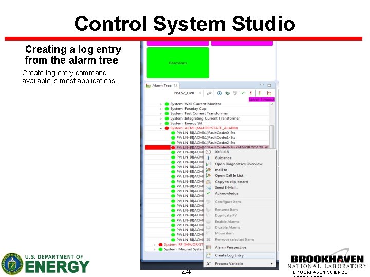 Control System Studio Creating a log entry from the alarm tree Create log entry