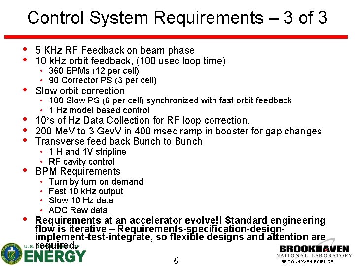Control System Requirements – 3 of 3 • • 5 KHz RF Feedback on