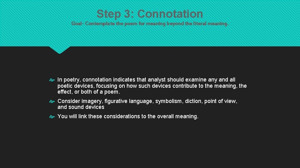 Step 3: Connotation Goal- Contemplate the poem for meaning beyond the literal meaning. In