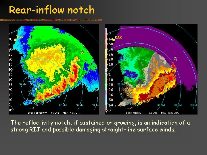 Rear-inflow notch The reflectivity notch, if sustained or growing, is an indication of a