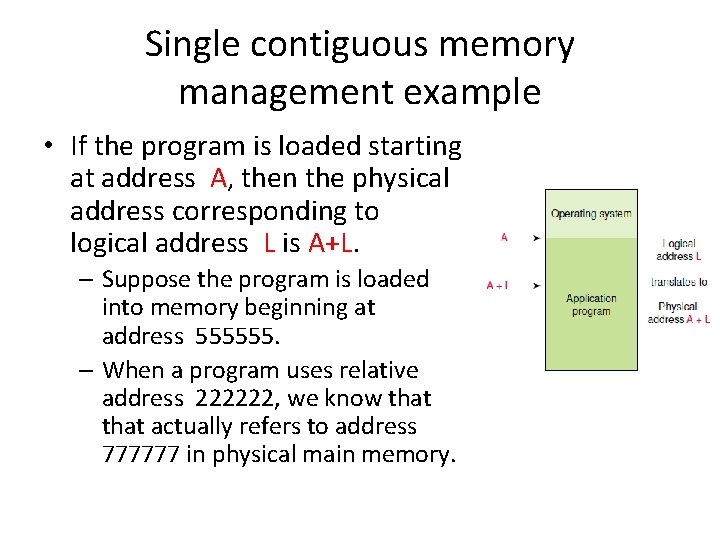 Single contiguous memory management example • If the program is loaded starting at address