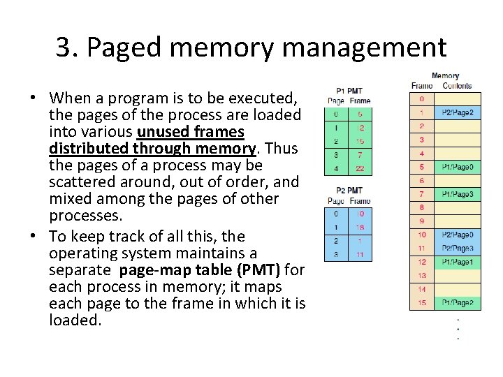 3. Paged memory management • When a program is to be executed, the pages