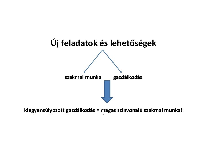 Új feladatok és lehetőségek szakmai munka gazdálkodás kiegyensúlyozott gazdálkodás = magas színvonalú szakmai munka!