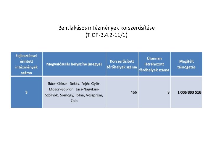 Bentlakásos intézmények korszerűsítése (TIOP-3. 4. 2 -11/1) 