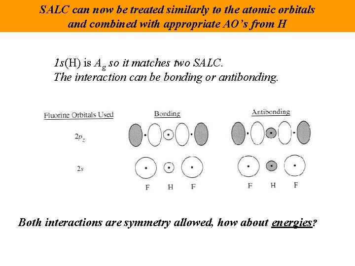 SALC can now be treated similarly to the atomic orbitals and combined with appropriate