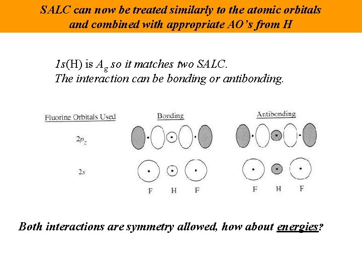 SALC can now be treated similarly to the atomic orbitals and combined with appropriate