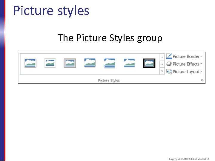 Picture styles The Picture Styles group Copyright © 2015 30 Bird Media LLC 