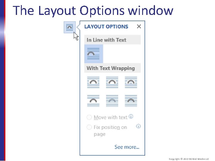 The Layout Options window Copyright © 2015 30 Bird Media LLC 