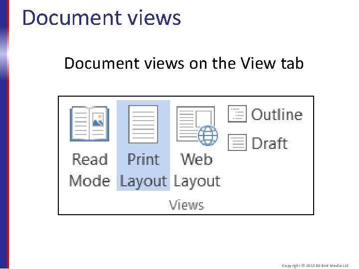 Document views on the View tab Copyright © 2015 30 Bird Media LLC 