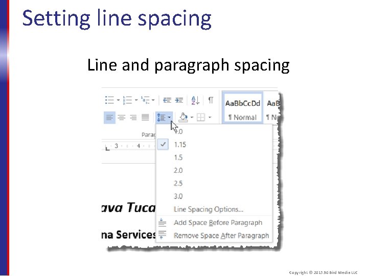 Setting line spacing Line and paragraph spacing Copyright © 2015 30 Bird Media LLC