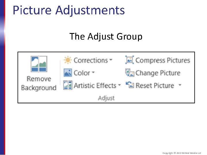 Picture Adjustments The Adjust Group Copyright © 2015 30 Bird Media LLC 