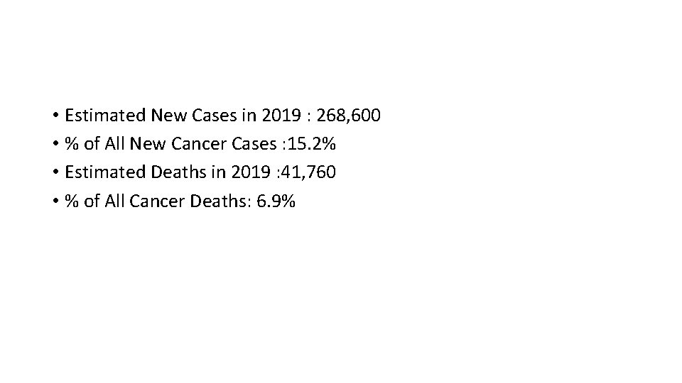  • Estimated New Cases in 2019 : 268, 600 • % of All