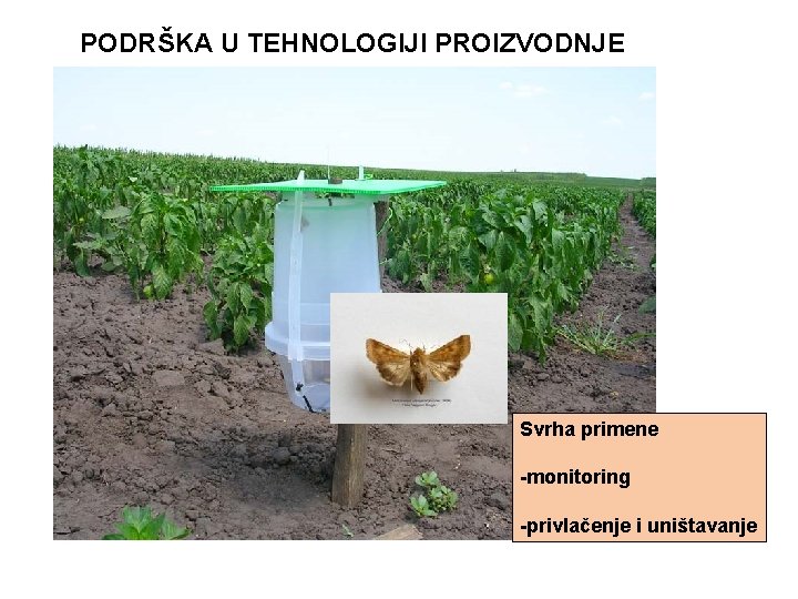 PODRŠKA U TEHNOLOGIJI PROIZVODNJE Svrha primene -monitoring -privlačenje i uništavanje 