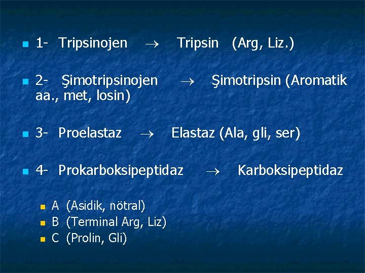 n n 1 - Tripsinojen 2 - Şimotripsinojen aa. , met, losin) Tripsin (Arg,