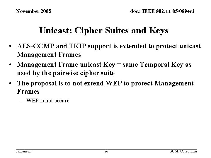 November 2005 doc. : IEEE 802. 11 -05/0894 r 2 Unicast: Cipher Suites and