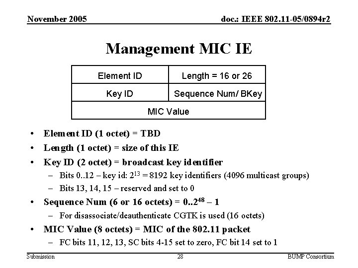 November 2005 doc. : IEEE 802. 11 -05/0894 r 2 Management MIC IE Element